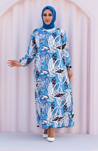 Plus Size Patterned Viscose Dress 2001-02 Petrol Blue 2001-02