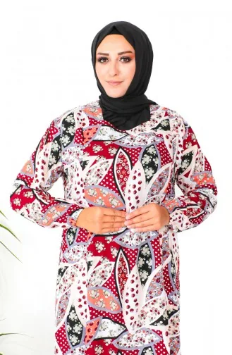 Plus Size Patterned Viscose Dress 2001-03 Gray Claret Red 2001-03