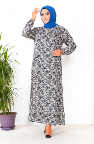 Plus Size Patterned Viscose Dress 2005-01 Navy Blue 2005-01