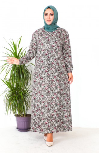 Large Size Patterned Viscose Dress 2005-03 Khaki 2005-03