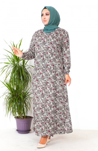 Large Size Patterned Viscose Dress 2005-03 Khaki 2005-03