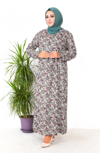 Large Size Patterned Viscose Dress 2005-03 Khaki 2005-03