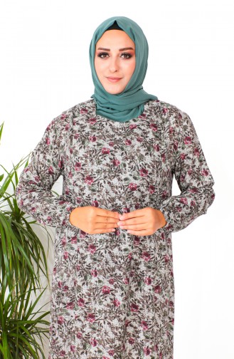 Large Size Patterned Viscose Dress 2005-03 Khaki 2005-03