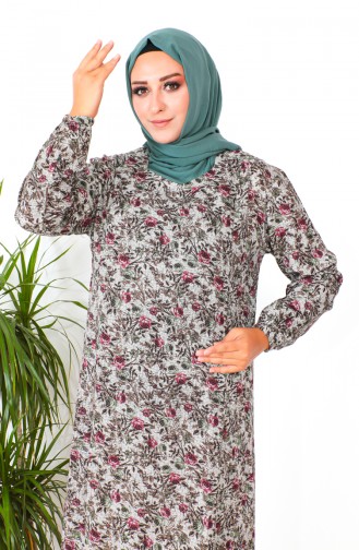 Large Size Patterned Viscose Dress 2005-03 Khaki 2005-03