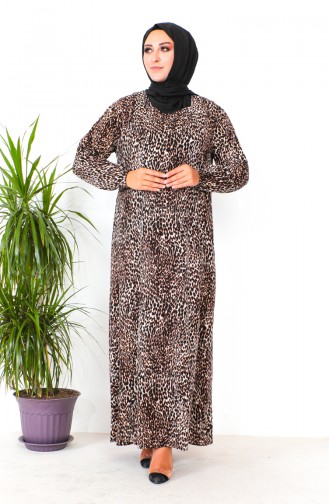 Plus Size Patterned Viscose Dress 2008-01 Brown 2008-01