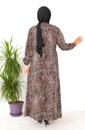 Büyük Beden Desenli Viskon Elbise 2008-01 Kahverengi