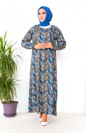 Plus Size Patterned Viscose Dress 2009-01 Indigo 2009-01