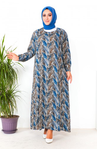 Plus Size Patterned Viscose Dress 2009-01 Indigo 2009-01