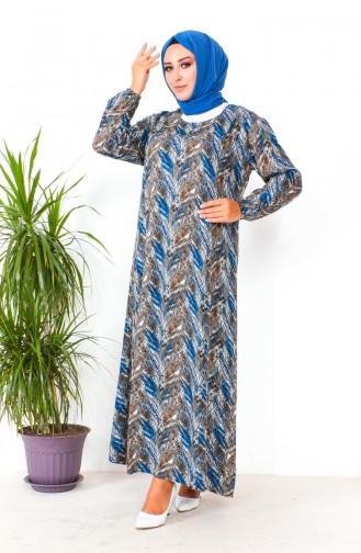 Plus Size Patterned Viscose Dress 2009-01 Indigo 2009-01