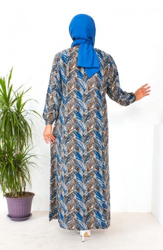 Plus Size Patterned Viscose Dress 2009-01 Indigo 2009-01