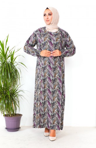 Plus Size Patterned Viscose Dress 2009-02 Gray Plum 2009-02