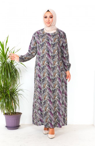 Plus Size Patterned Viscose Dress 2009-02 Gray Plum 2009-02