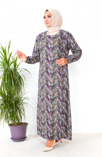 Plus Size Patterned Viscose Dress 2009-02 Gray Plum 2009-02