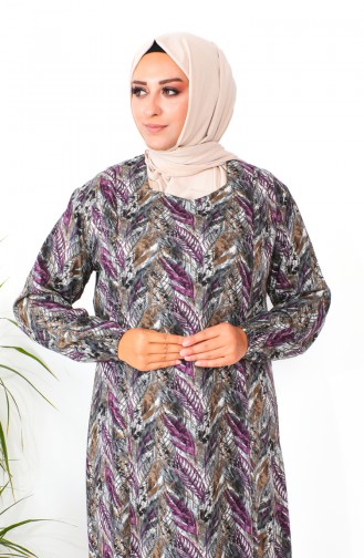 Plus Size Patterned Viscose Dress 2009-02 Gray Plum 2009-02