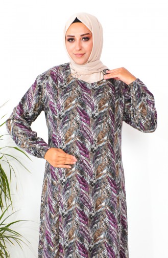 Plus Size Patterned Viscose Dress 2009-02 Gray Plum 2009-02