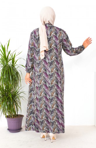 Plus Size Patterned Viscose Dress 2009-02 Gray Plum 2009-02
