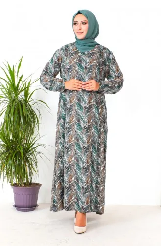 Plus Size Patterned Viscose Dress 2009-04 Emerald Green 2009-04