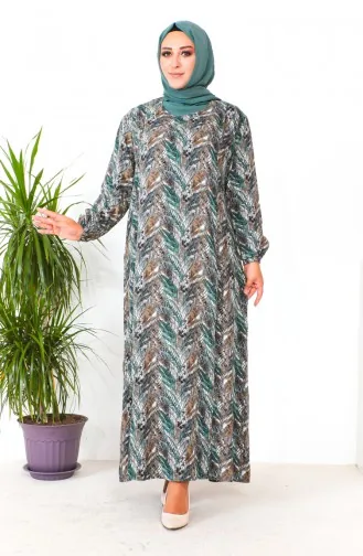 Plus Size Patterned Viscose Dress 2009-04 Emerald Green 2009-04