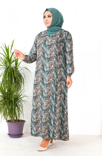 Plus Size Patterned Viscose Dress 2009-04 Emerald Green 2009-04