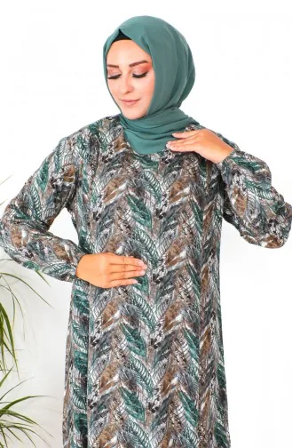 Plus Size Patterned Viscose Dress 2009-04 Emerald Green 2009-04