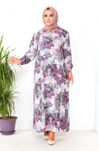 Robe Viscose à Motifs Grande Taille 2009-05 Gris Rose Poudré 2009-05