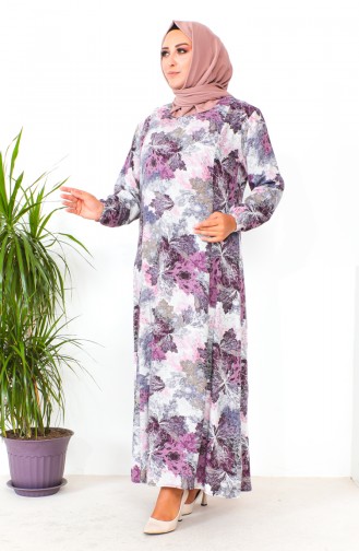 Robe Viscose à Motifs Grande Taille 2009-05 Gris Rose Poudré 2009-05