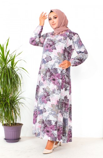 Robe Viscose à Motifs Grande Taille 2009-05 Gris Rose Poudré 2009-05