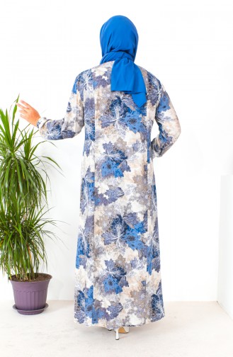 Plus Size Patterned Viscose Dress 2009-06 Navy Blue 2009-06