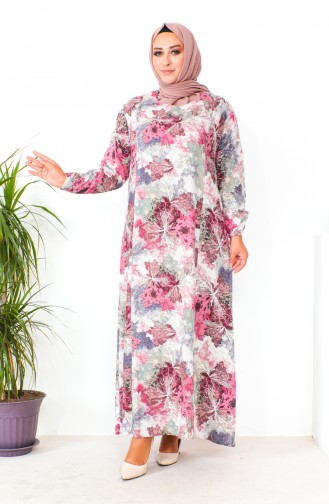 Plus Size Patterned Viscose Dress 2009-08 Beige Dusty Rose 2009-08