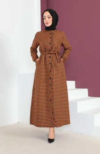 Kazayağı Düğmeli Elbise 23K8542-01 Taba
