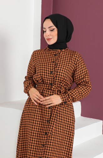 Houndstooth Button Dress 23K8542-01 Tan 23K8542-01