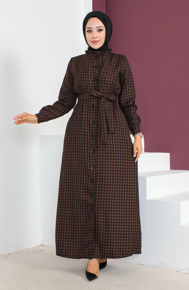 Robe Boutonnée Pied De Poule 23K8542-02 Marron 23K8542-02