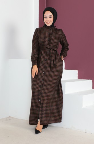 Houndstooth Buttoned Dress 23k8542-02 Brown 23K8542-02