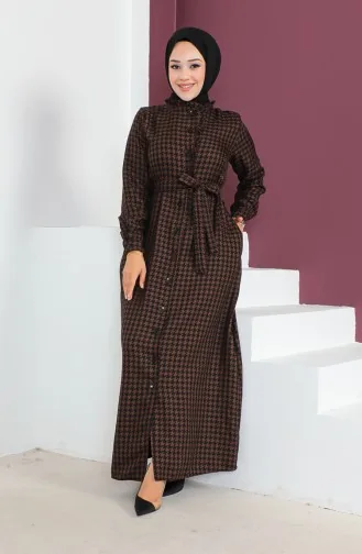 Robe Boutonnée Pied De Poule 23K8542-02 Marron 23K8542-02
