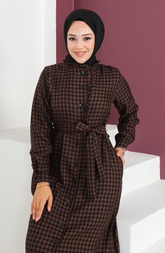 Hahnentritt-Kleid mit Knöpfen 23K8542-02 Braun 23K8542-02