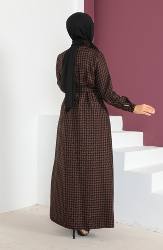 Houndstooth Buttoned Dress 23k8542-02 Brown 23K8542-02