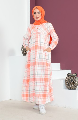 Plaid Pattern wool Dress 23k8746-02 Salmon 23K8746-02