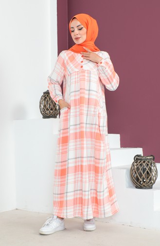 Plaid Pattern wool Dress 23k8746-02 Salmon 23K8746-02