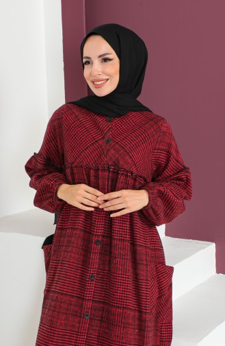 فستان من الصوف مع قبعة 23K8804-05 لون خمري 23K8804-05