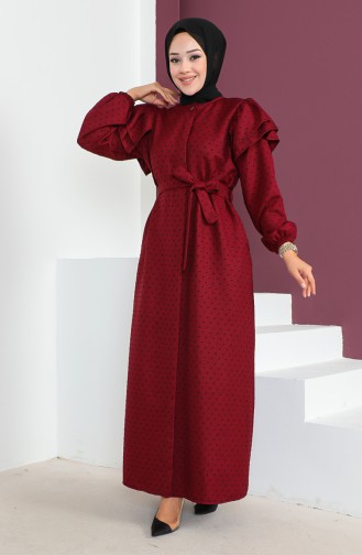 Robe Jacquard à Boutons Cachés 23K8812-01 Rouge Claret 23K8812-01