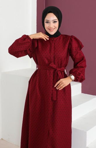 Robe Jacquard à Boutons Cachés 23K8812-01 Rouge Claret 23K8812-01
