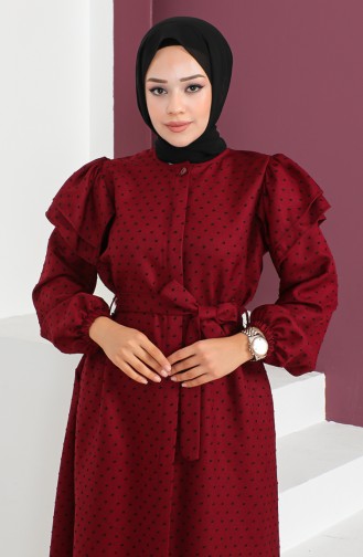 Robe Jacquard à Boutons Cachés 23K8812-01 Rouge Claret 23K8812-01