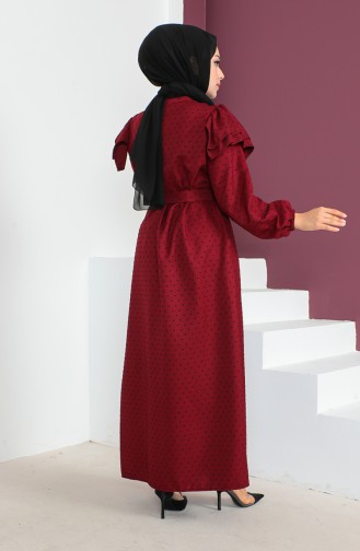 Robe Jacquard à Boutons Cachés 23K8812-01 Rouge Claret 23K8812-01