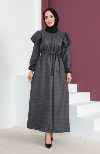 فستان جاكار بأزرار مخفية 23K8812-02 لون رمادي 23K8812-02