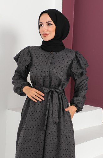 Jacquard-Kleid Mit Versteckten Knöpfen 23K8812-02 Grau 23K8812-02