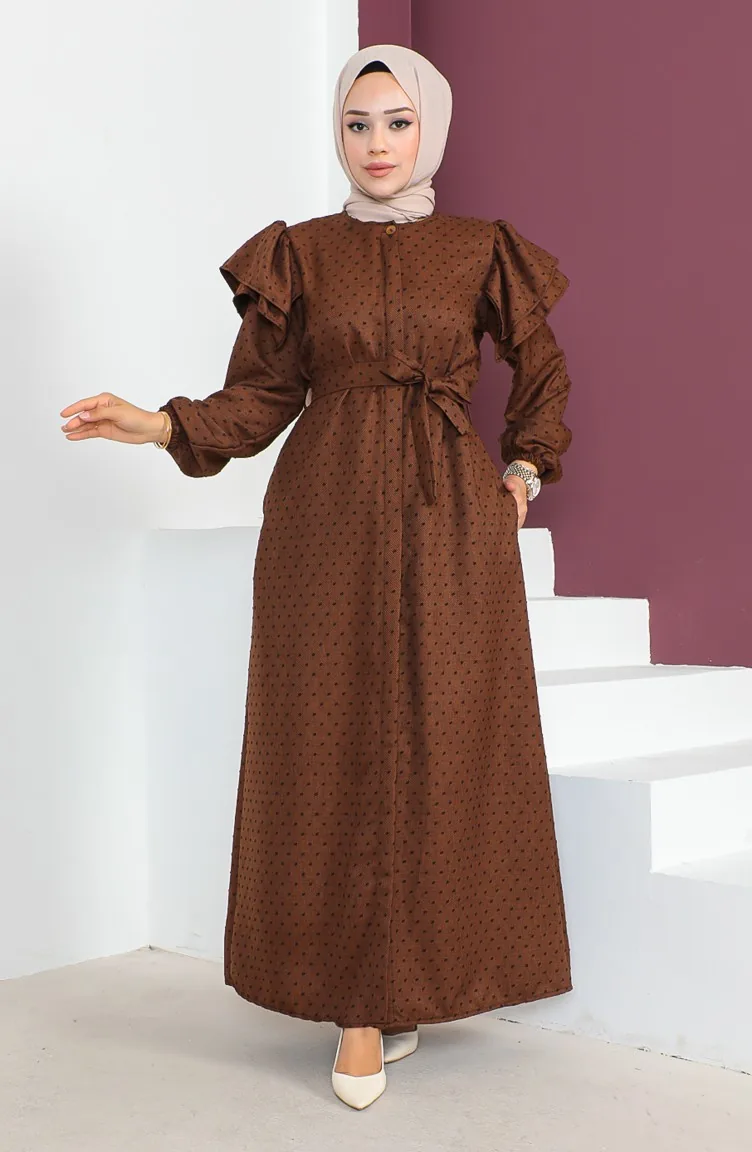 Jacquard Hidden Button Dress 23K8812-05 Brown 23K8812-05