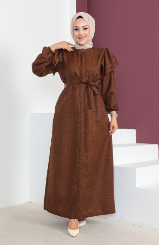 Kleid mit versteckten Knöpfen aus Jacquard 23K8812-05 Braun 23K8812-05