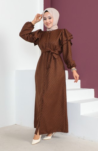 Kleid mit versteckten Knöpfen aus Jacquard 23K8812-05 Braun 23K8812-05