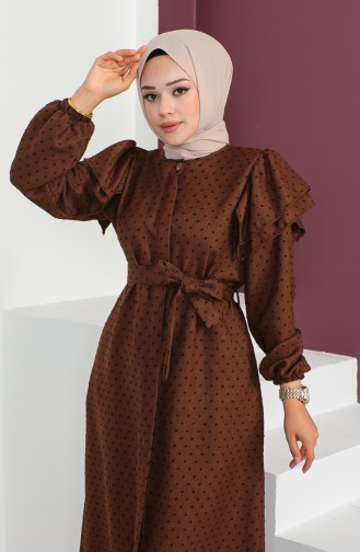 Kleid mit versteckten Knöpfen aus Jacquard 23K8812-05 Braun 23K8812-05