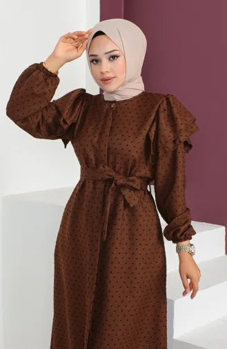 Jacquard Hidden Button Dress 23K8812-05 Brown 23K8812-05